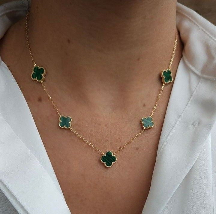 Elegant Green Clover Necklace with 5 Motifs