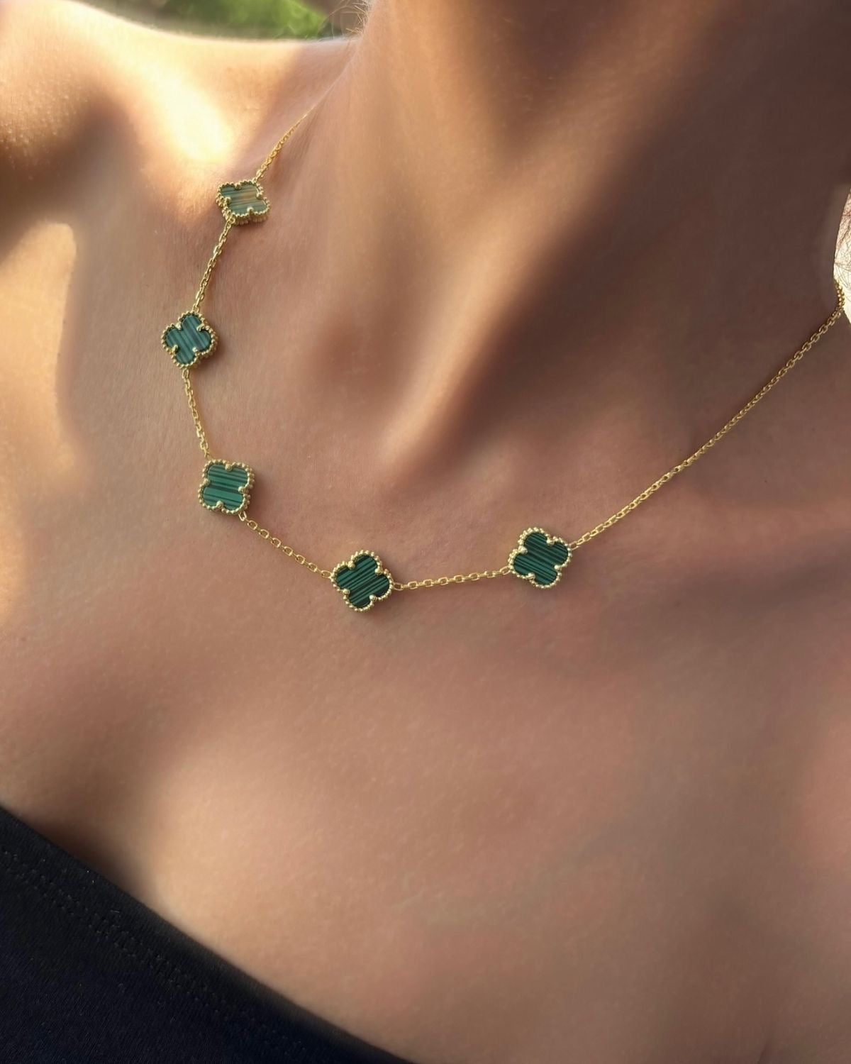 Elegant Green Clover Necklace with 5 Motifs