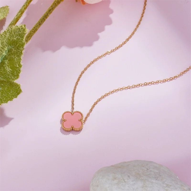 Pink Clover Pendant Necklace