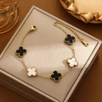 Elegant Black & White Clover Bracelet