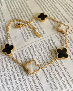 Elegant Black & White Clover Bracelet