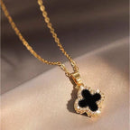 Elegant Van Cleef Inspired Black Clover Pendant Necklace-Studded