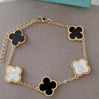 Elegant Black & White Clover Bracelet