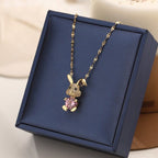 18K Gold Plated Rabbit Necklace with Pink Crystal - Dainty & Cute Rabbit Jewelry