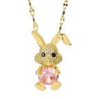 18K Gold Plated Rabbit Necklace with Pink Crystal - Dainty & Cute Rabbit Jewelry