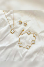 Van Cleef-Inspired White Quatrefoil Necklace Set-Necklace,Earrings and Bracelet