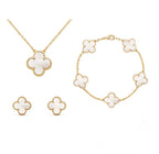 Van Cleef-Inspired White Quatrefoil Necklace Set-Necklace,Earrings and Bracelet