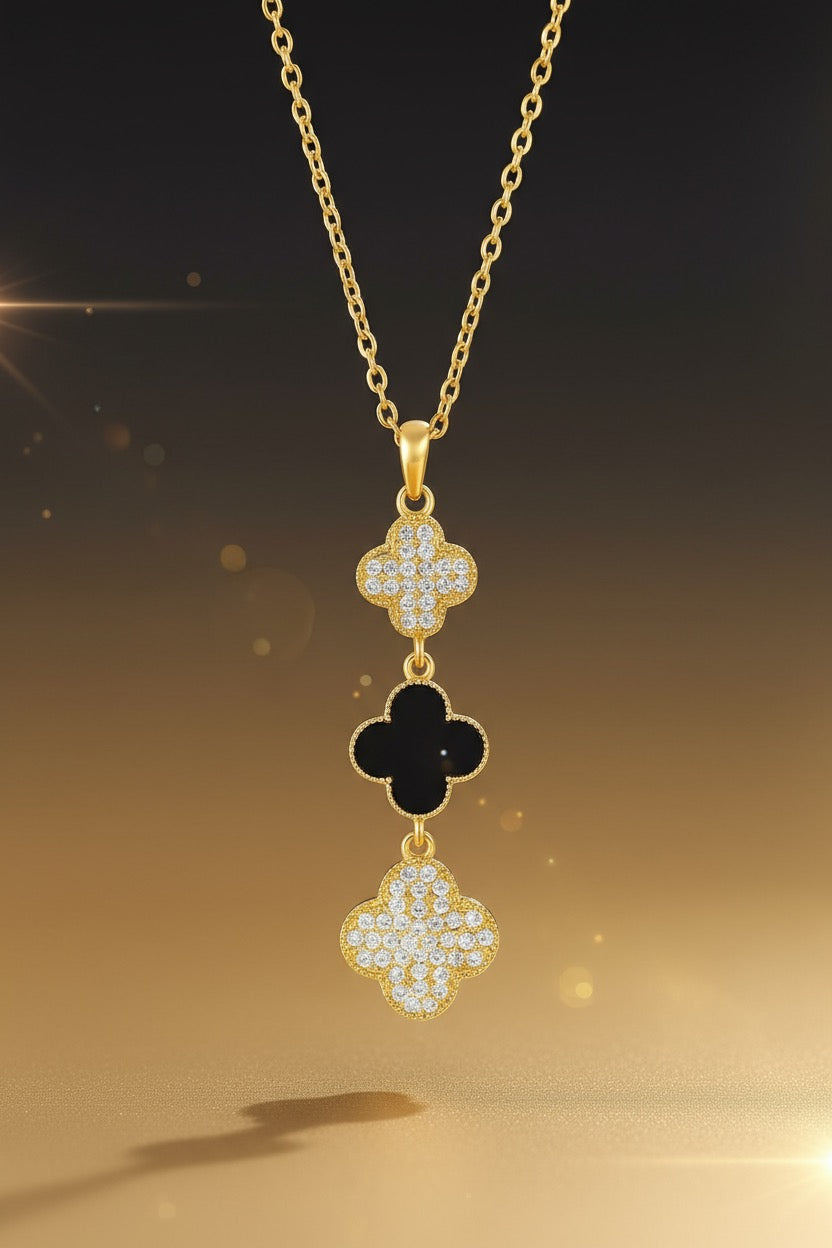 Gold Clover Pendant Necklace – Sparkling Diamond Accents, Elegant & Durable