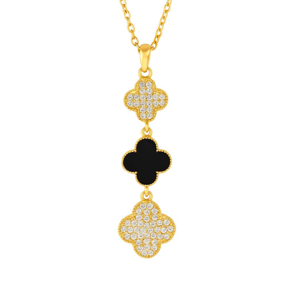 Gold Clover Pendant Necklace – Sparkling Diamond Accents, Elegant & Durable