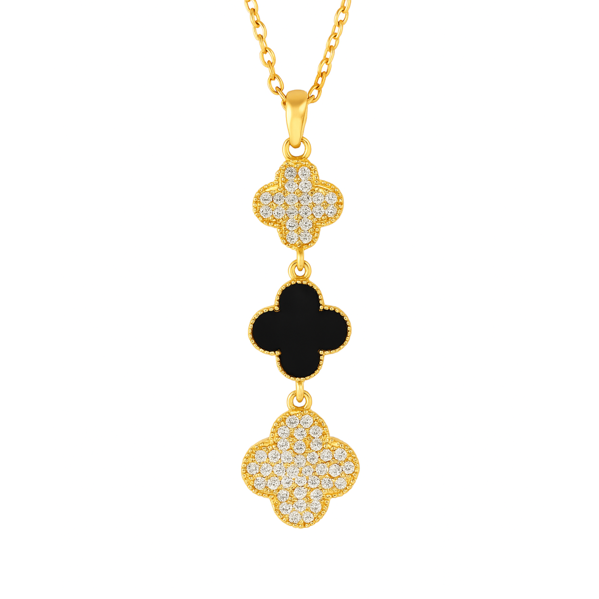 Gold Clover Pendant Necklace – Sparkling Diamond Accents, Elegant & Durable