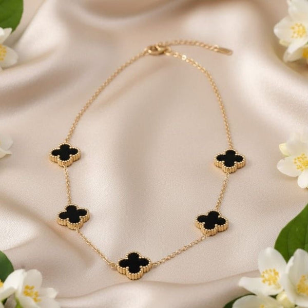 5 Motif's Van Cleef Inspired Black Necklace-Adjustable