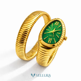 Gold Serpent Wrap Watch-Emerald Green