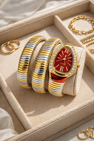 Dual Tone Serpent Watch-Red