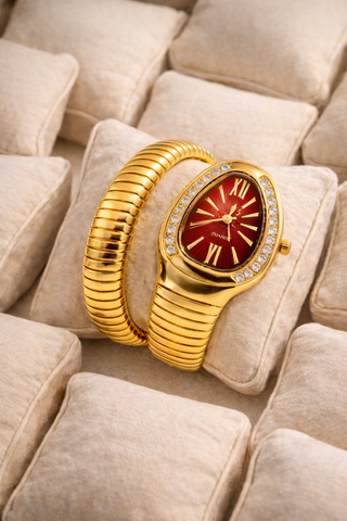 Gold Serpent Wrap Watch-Red