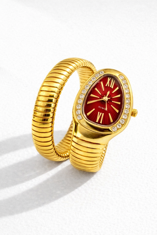 Gold Serpent Wrap Watch-Red