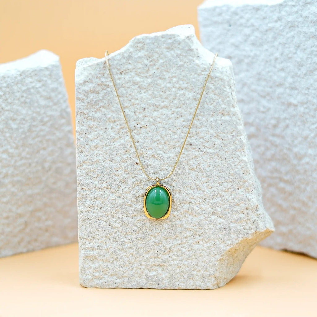 Gold Pendant with Oval Green Stone Vellura Jewellery