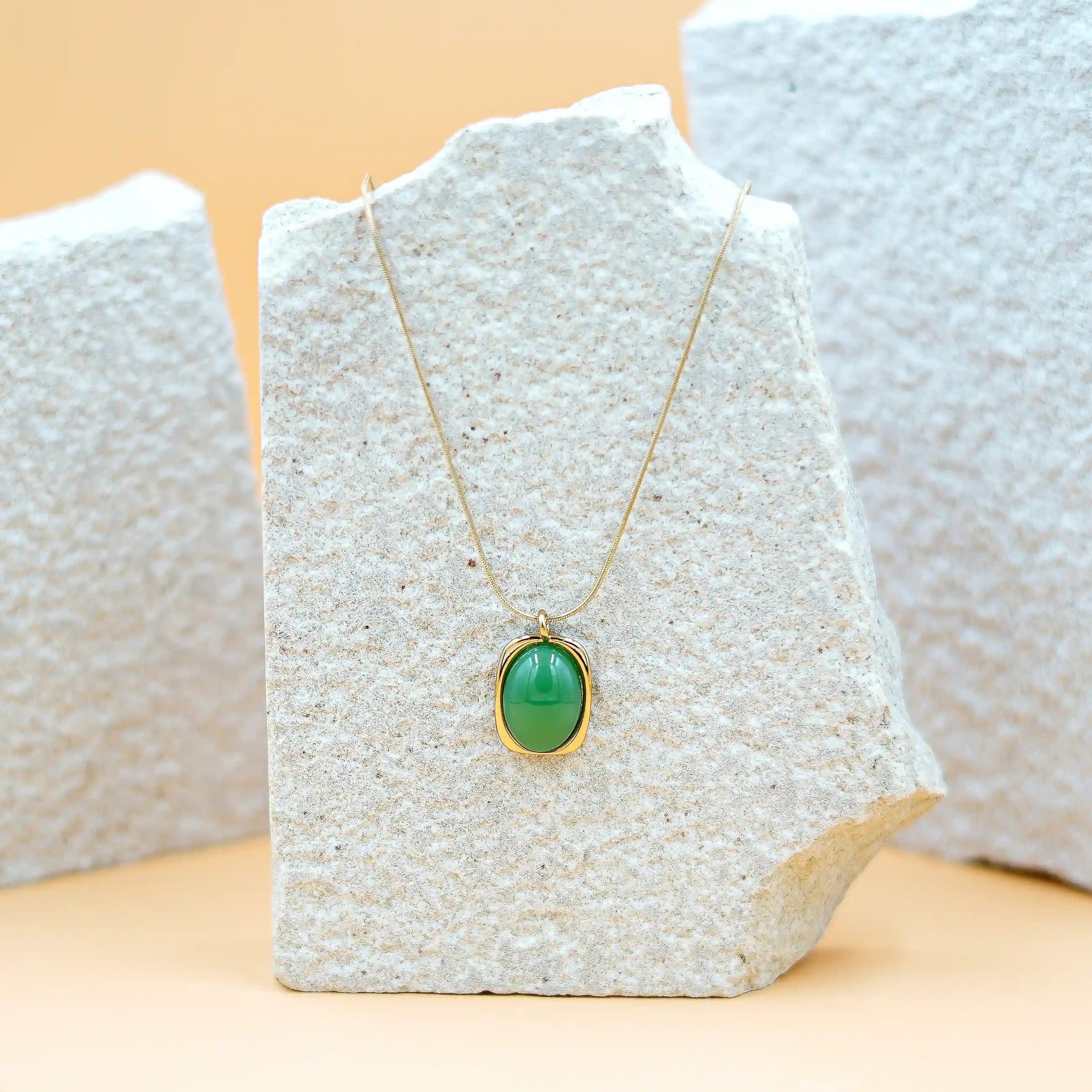 Gold Pendant with Oval Green Stone Vellura Jewellery