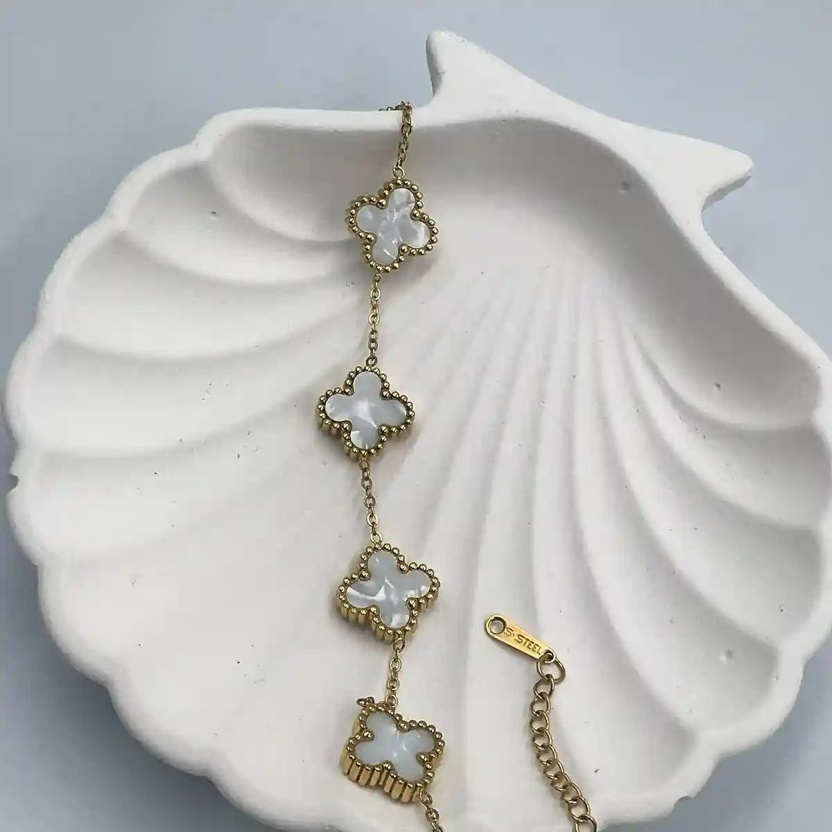Van Cleef-Inspired White Quatrefoil Bracelet Vellura Jewellery
