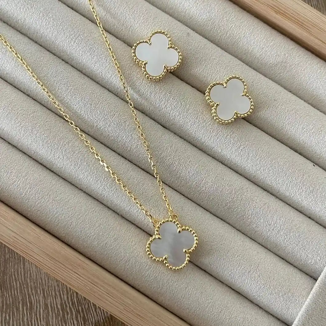 White Clover Necklace Set – Demi Fine Necklace, Ring, Bracelet & Earrings - VelluraJewellery