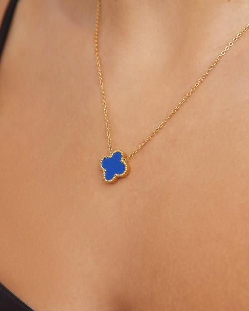 Blue Clover Pendant Necklace