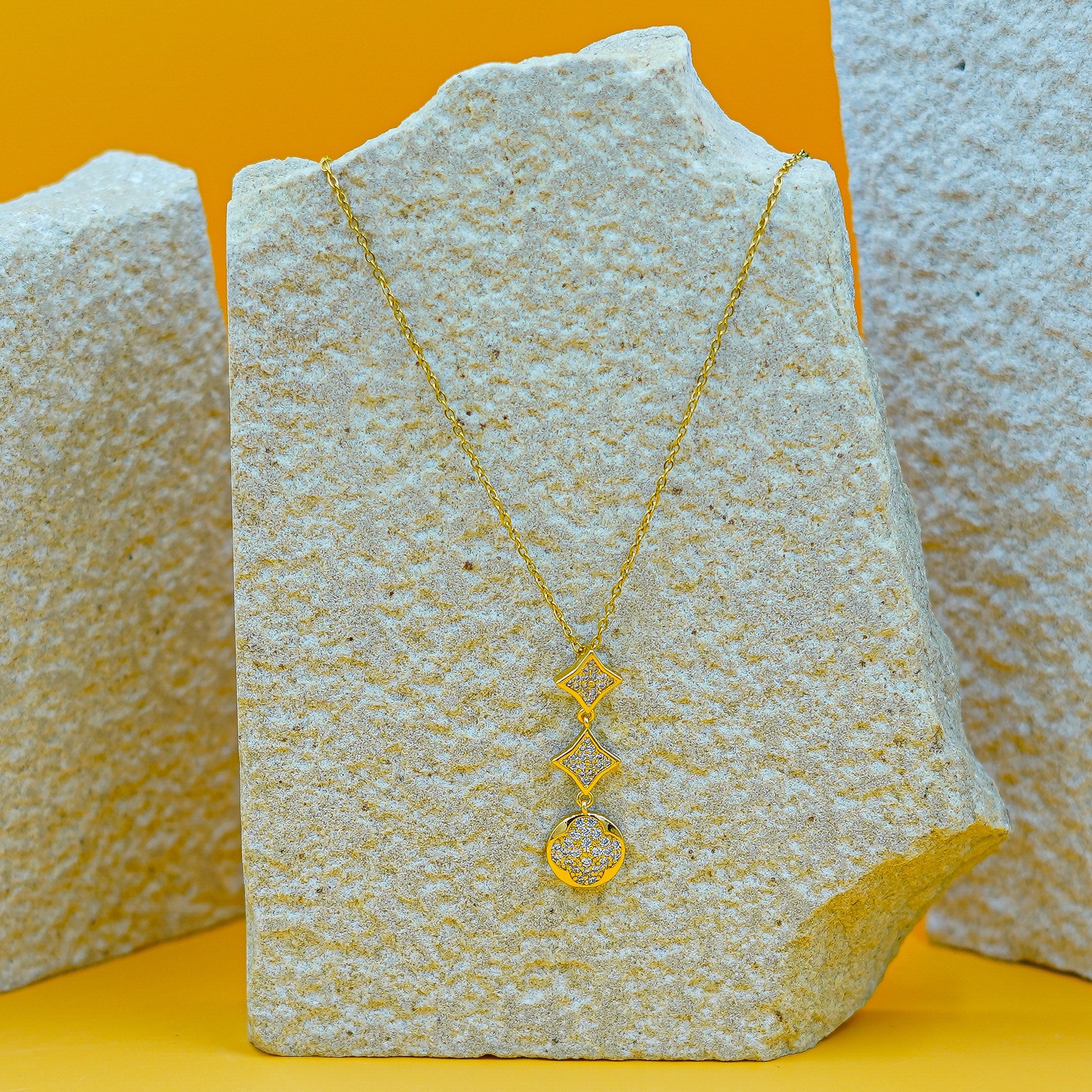 Triple Motif Diamond Pendant Necklace Vellura Jewellery