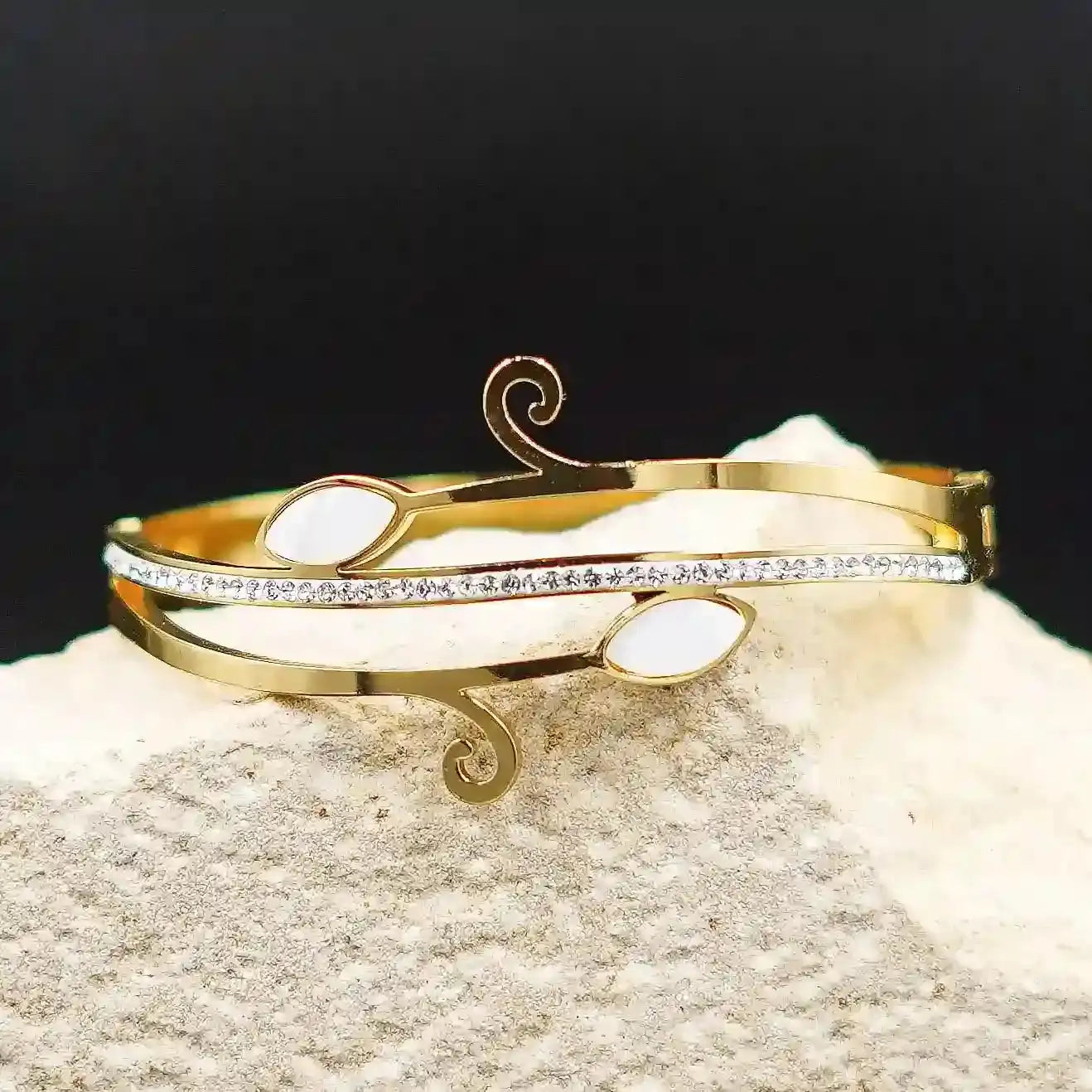 Elegant Gold Swirl Bracelet with White Stones & CZ Accents Vellura Jewellery