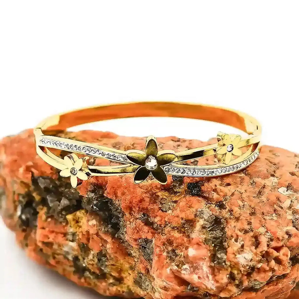 Gold Floral Bracelet with CZ Stones Vellura Jewellery