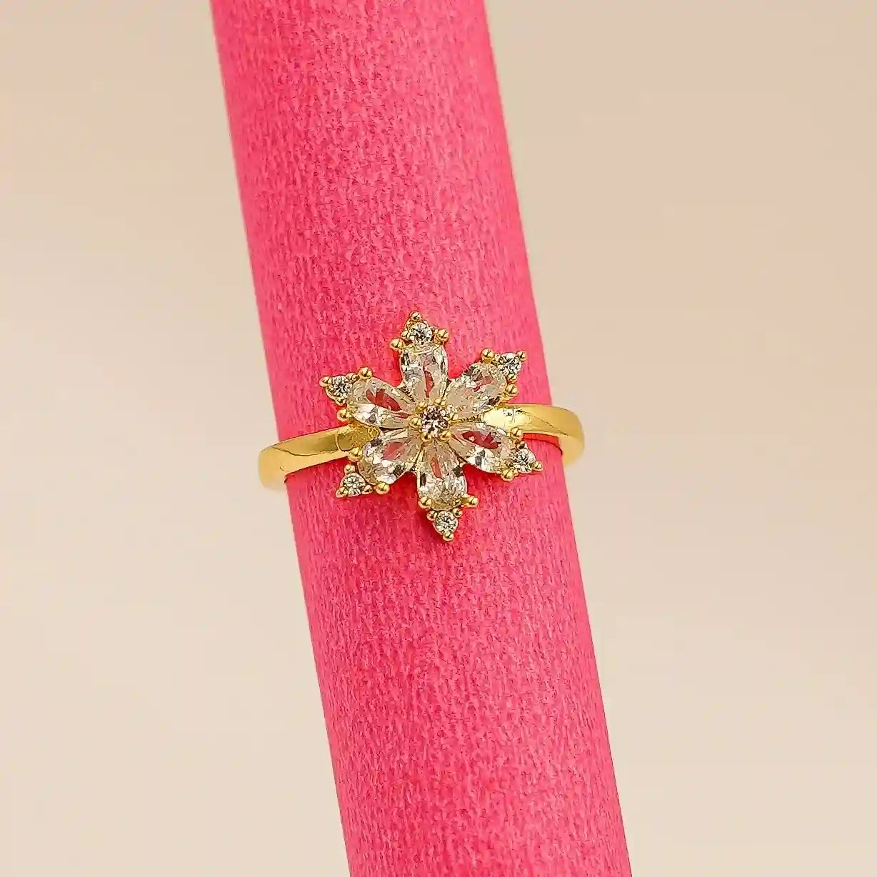 Gold Floral Ring with White Stones Vellura Jewellery