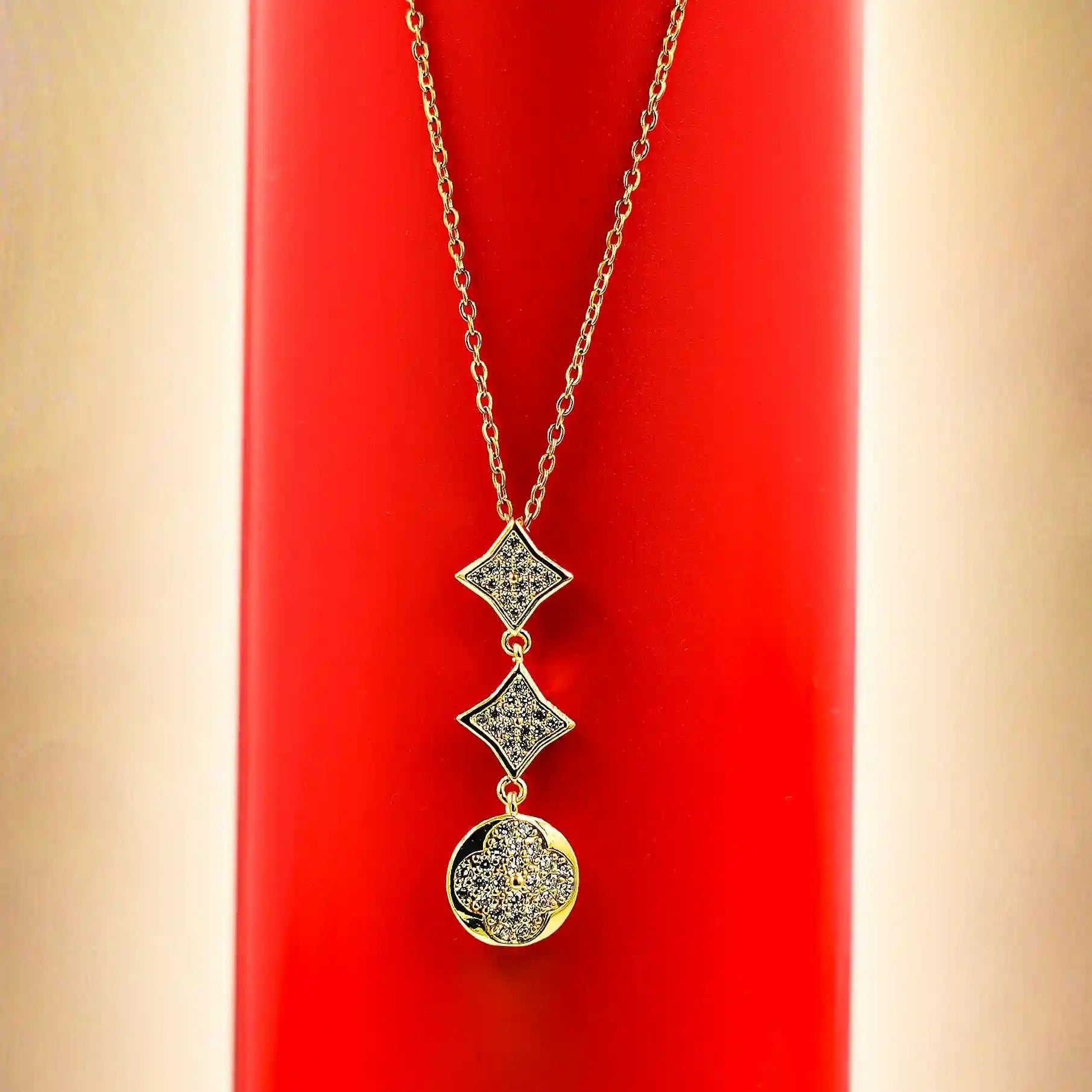 Triple Motif Diamond Pendant Necklace Vellura Jewellery