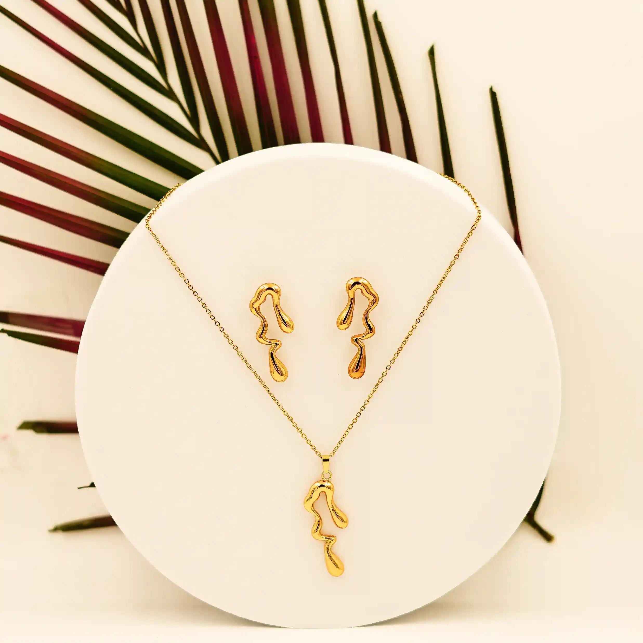 Elegant Abstract Gold Pendant & Earrings Set - Vellura Jewellery  pendent