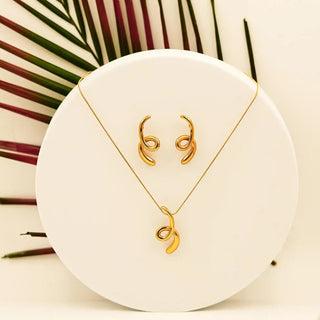 Elegant Modern Gold Pendant & Earring Set - Vellura Jewellery  pendent