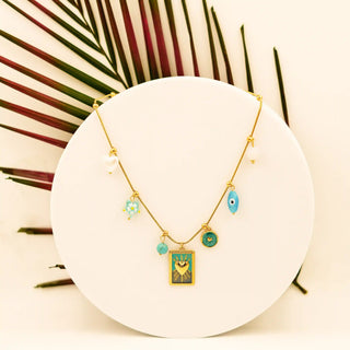 Gold-Plated Anti-Tarnish Charm Necklace with Evil Eye & Heart Pendant – Boho Chic Jewelry - Vellura Jewellery  pendent