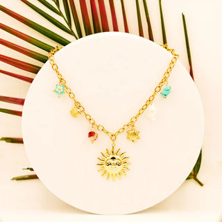 Luxury Anti-Tarnish Gold Charm Necklace with Sun Pendant & Multicolor Beads – Bohemian Style Jewelry - Vellura Jewellery  pendent