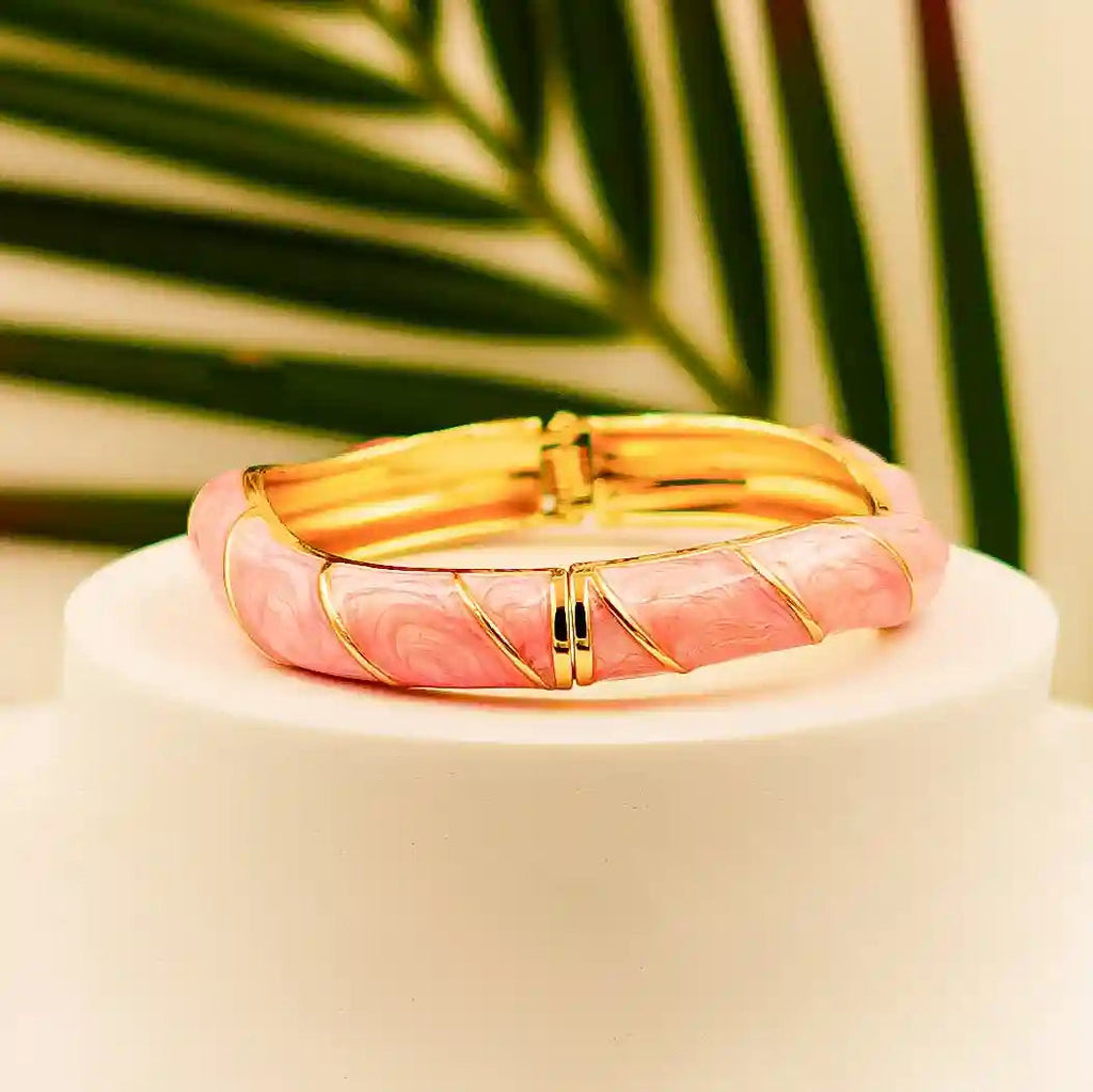 Elegant Pink Enamel & Gold Hinged Bangle Bracelet - Vellura Jewellery  bracelets