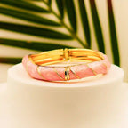 Elegant Pink Enamel & Gold Hinged Bangle Bracelet - Vellura Jewellery  bracelets
