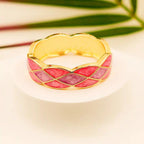 Gold-Plated Pink & Purple Diamond-Pattern Enamel Bangle - VelluraJewellery