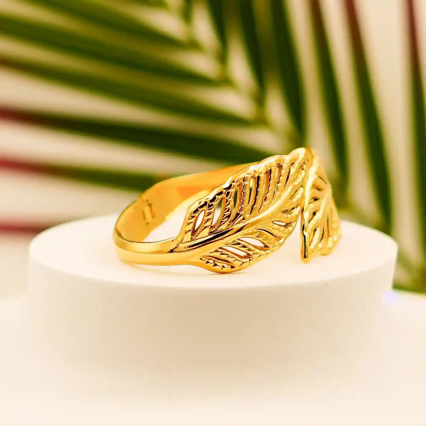 Elegant  Gold Leaf Design Adjustable Open Bangle Bracelet - VelluraJewellery