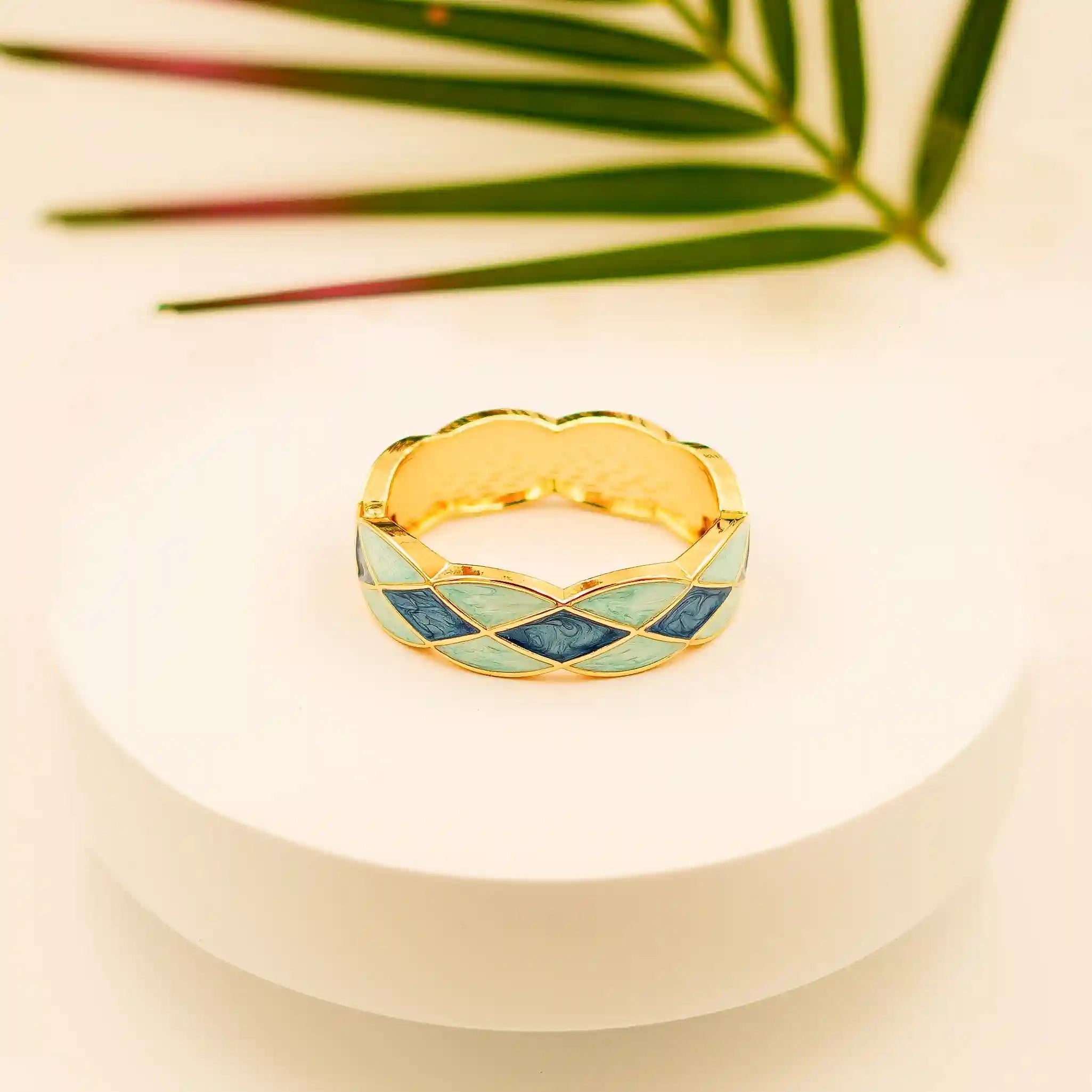 Elegant Gold-Plated Blue Enamel Geometric Bracelet - VelluraJewellery
