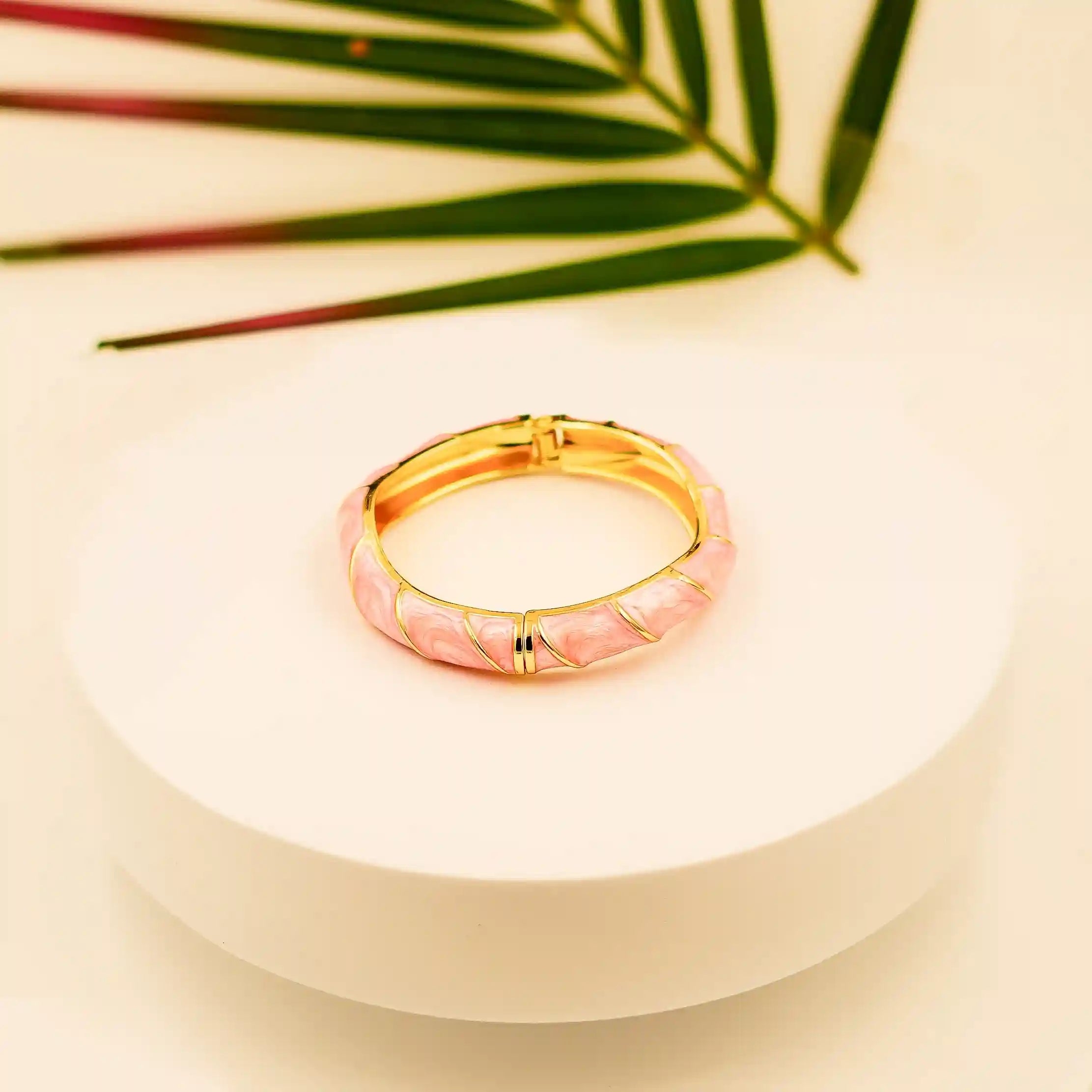 Elegant Pink Enamel & Gold Hinged Bangle Bracelet - Vellura Jewellery  bracelets
