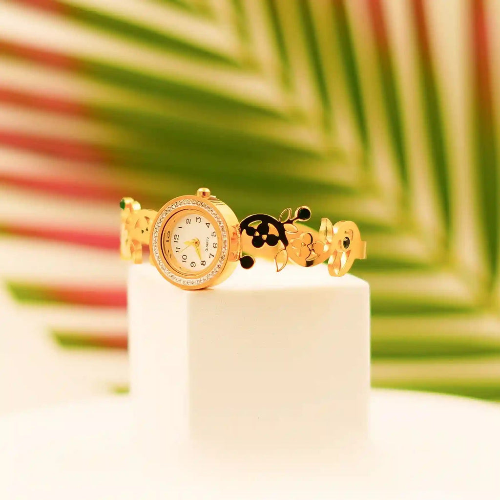 Luxury Anti-Tarnish Gold-Plated Floral Bracelet Watch - Vellura Jewellery  