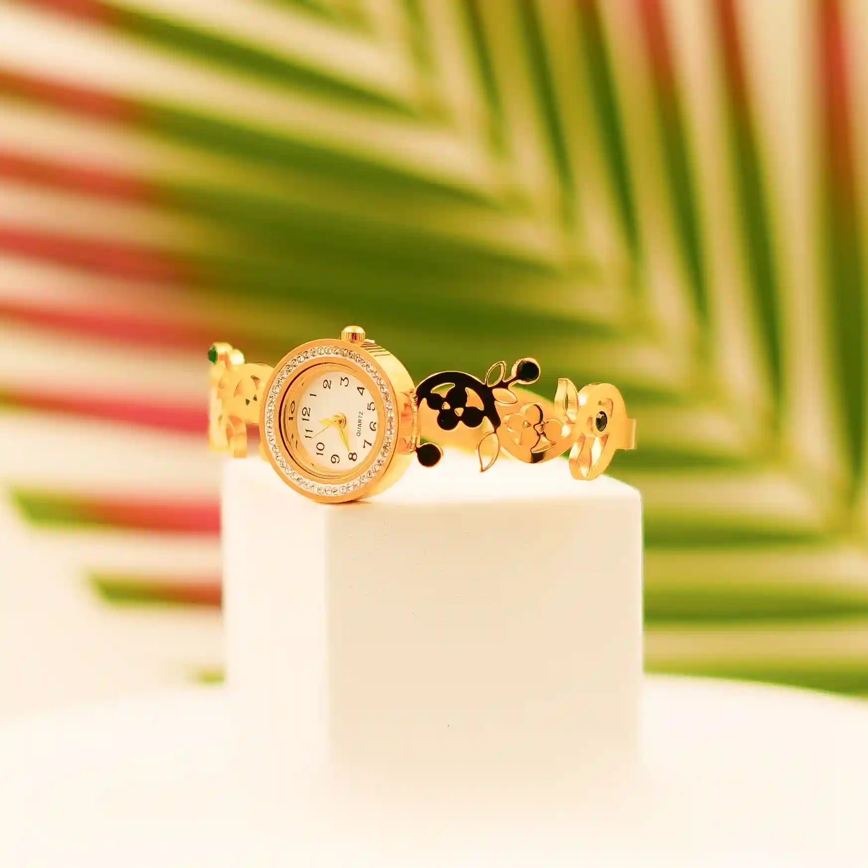 Luxury Anti-Tarnish Gold-Plated Floral Bracelet Watch - Vellura Jewellery  