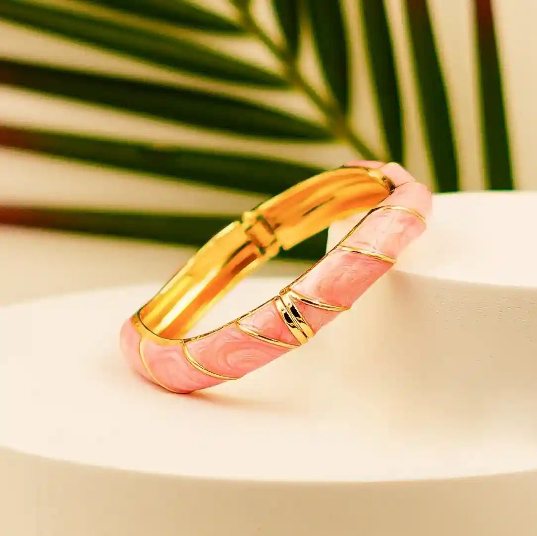Elegant Pink Enamel & Gold Hinged Bangle Bracelet - Vellura Jewellery  bracelets