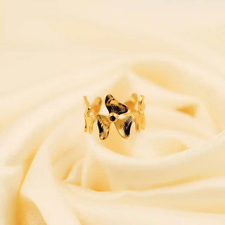 Floral Gold Plated Stainless Steel Ring - Vellura Jewellery  Rings