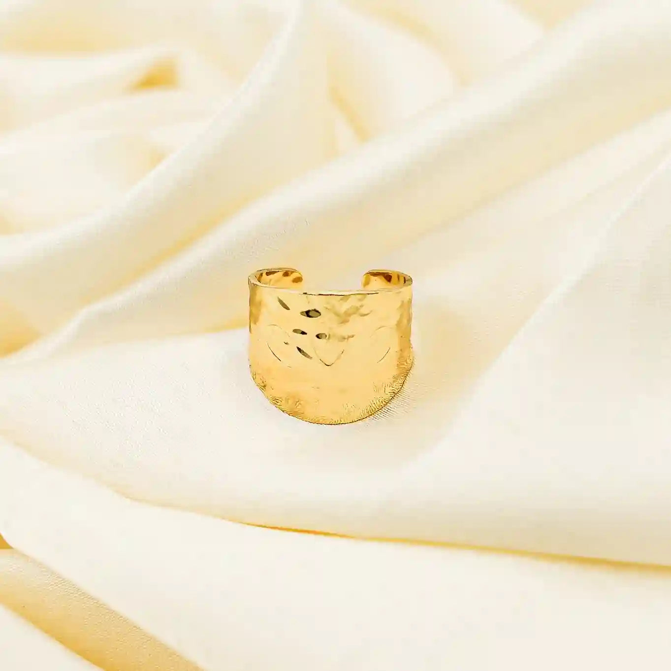 Wide Band Textured Gold Plated Ring - Vellura Jewellery  Rings