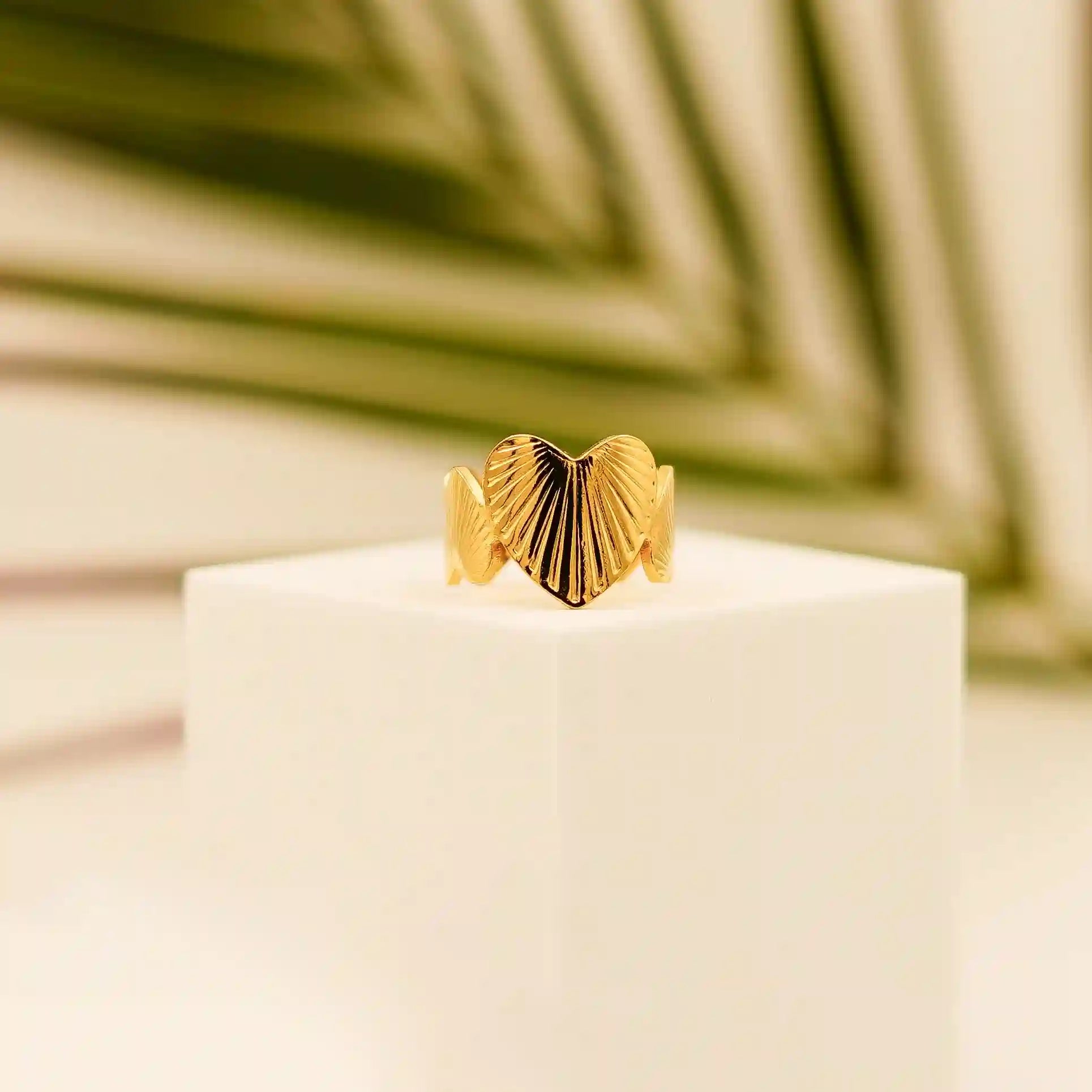Heart Engraved Gold Plated  Ring - Vellura Jewellery  Rings