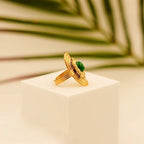 Gold Plated Oval Ring-Green Pearl - Vellura Jewellery  Rings
