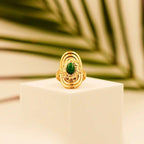 Gold Plated Oval Ring-Green Pearl - Vellura Jewellery  Rings