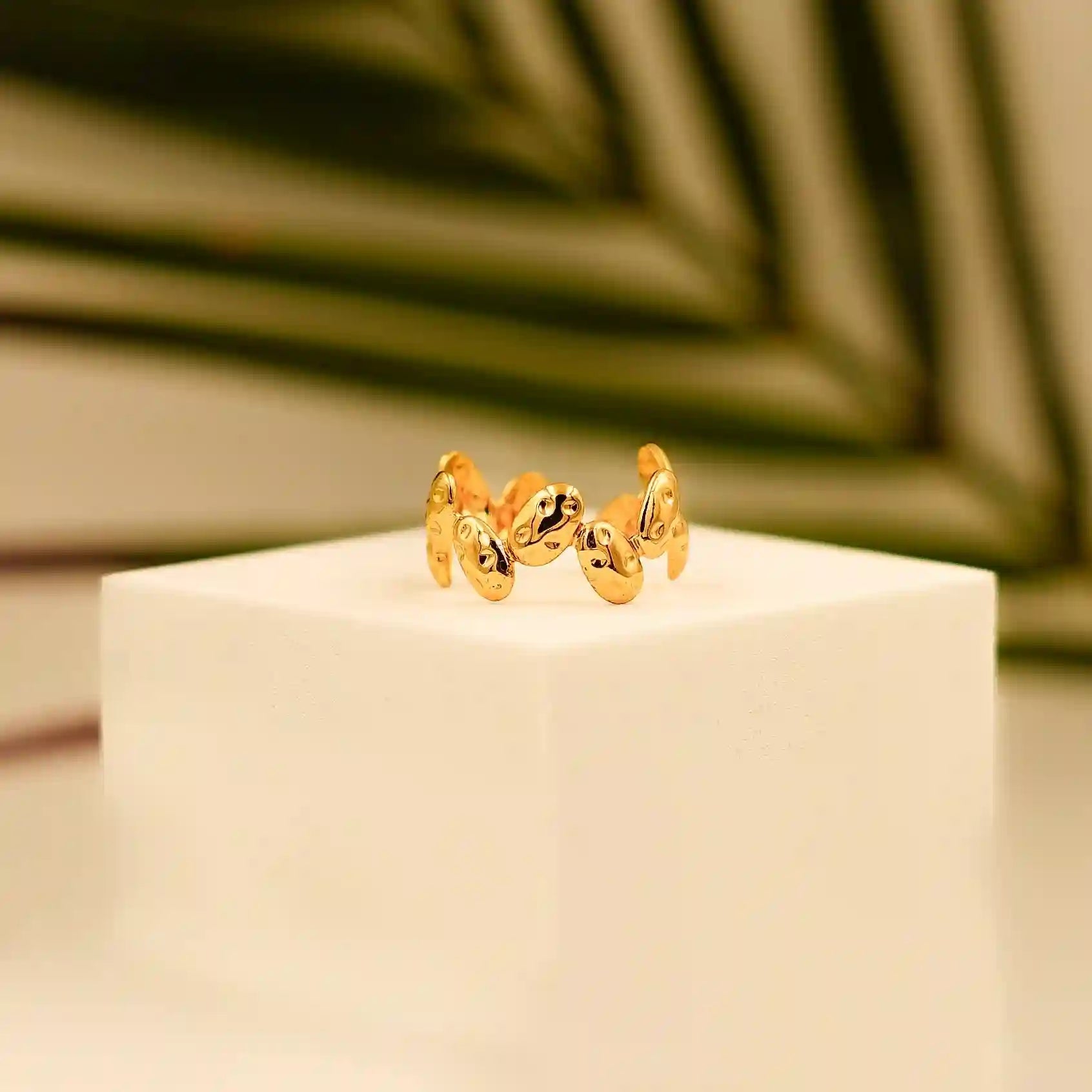 Gold Plated Open Band Pebble Motif Ring - Vellura Jewellery  Rings