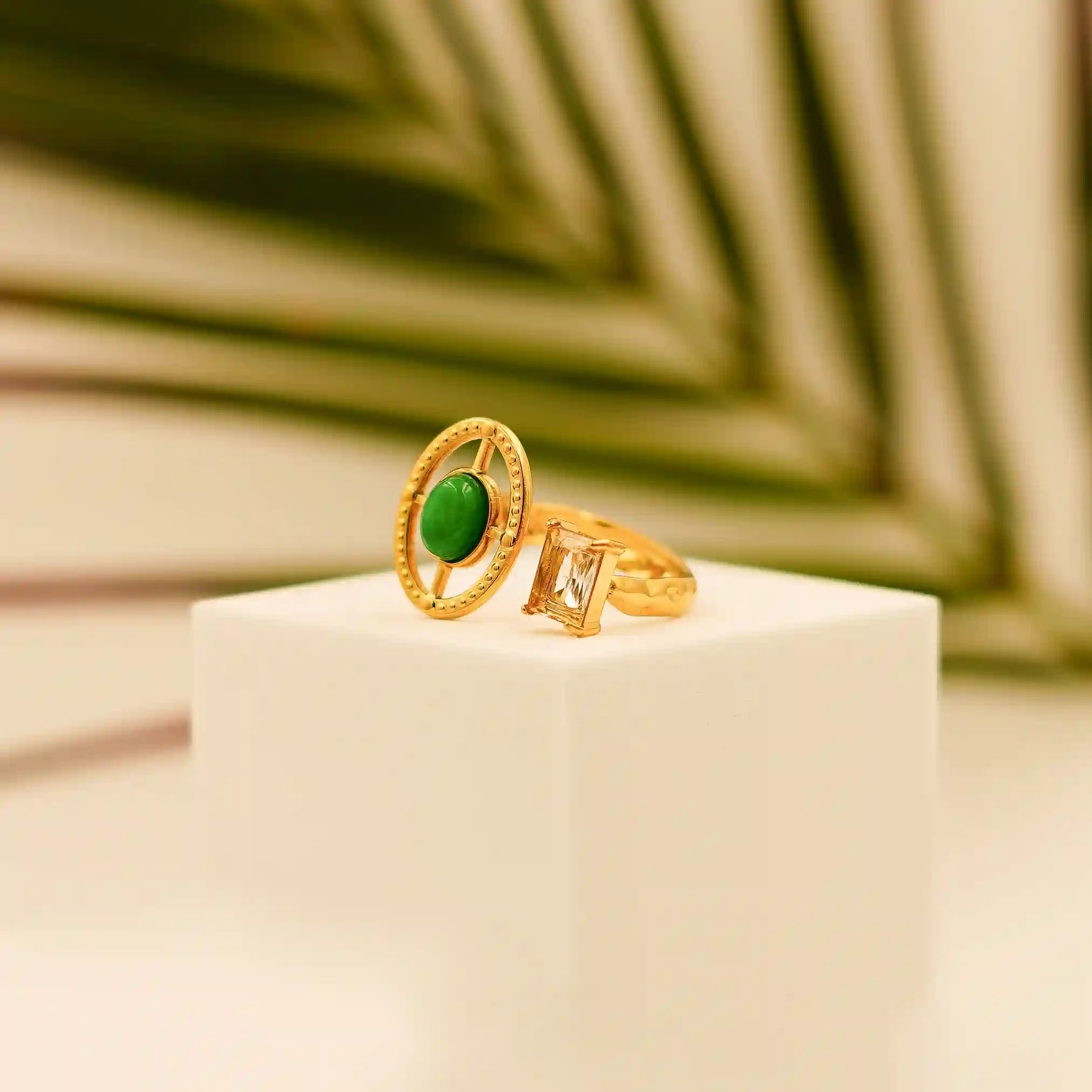 Oval & Square Gemstone Adjustable Ring-Green Pearl - Vellura Jewellery  Rings