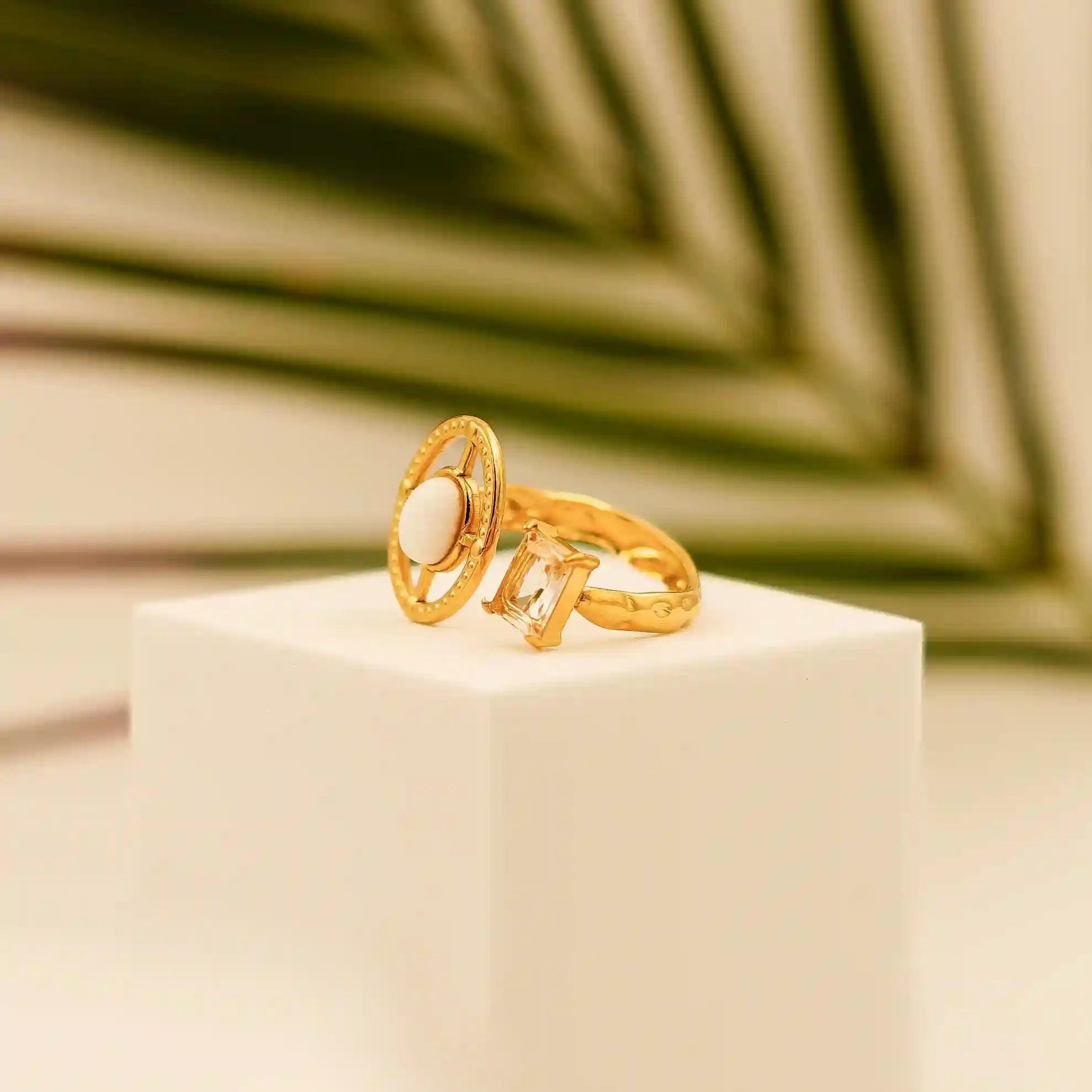 Oval & Square Gemstone Adjustable Ring-White Pearl - Vellura Jewellery  Rings